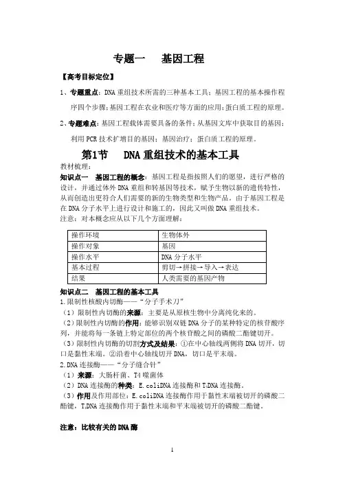 专题一、基因工程知识点归纳