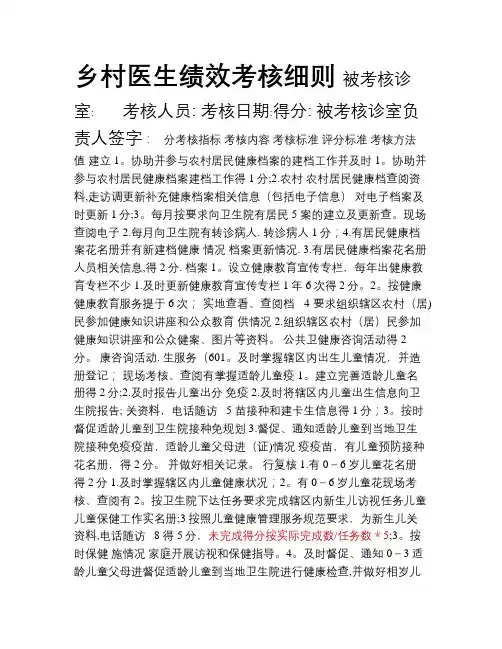乡村医生绩效考核细则