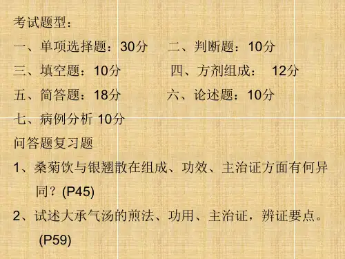 方剂学题型及问答题复习