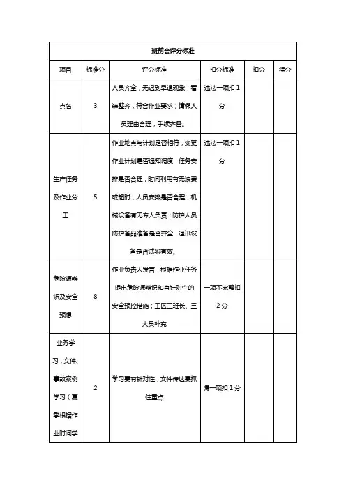 工务一日标准化及单项作业评分标准