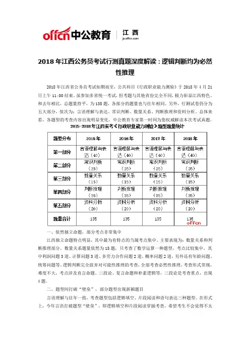 2018年江西公务员考试行测真题深度解读：逻辑判断均为必然性推理