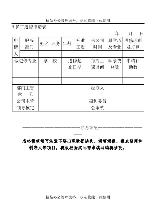 员工进修申请表模板