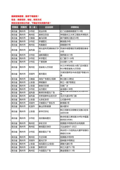 新版湖北省荆州市打印企业公司商家户名录单联系方式地址大全306家