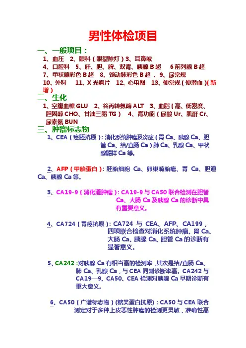 男性体检项目