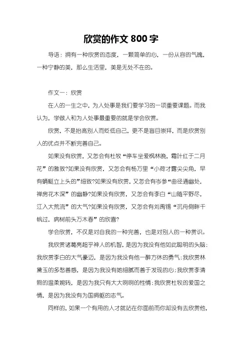 欣赏的作文800字