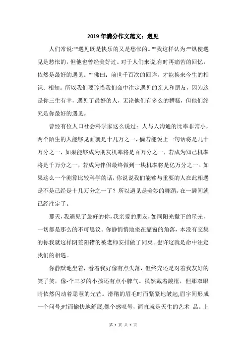 2019年满分作文范文：遇见