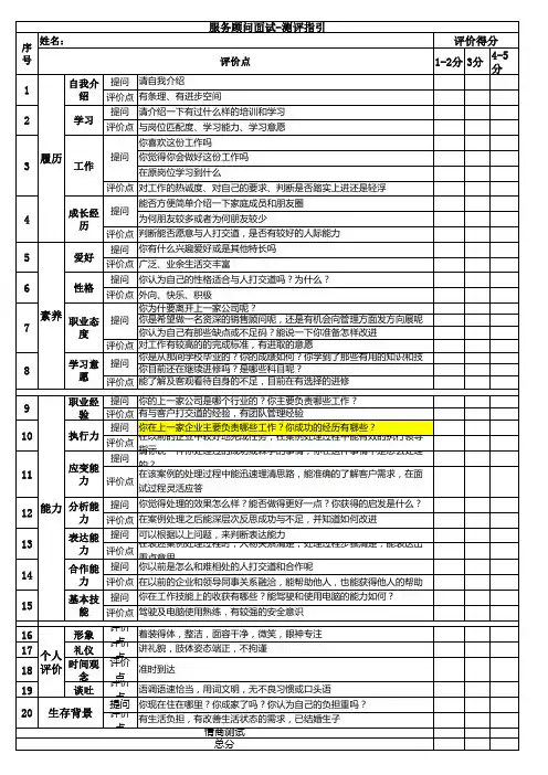 服务顾问面试评测表