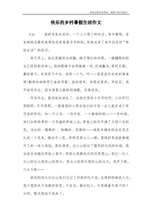 快乐的乡村暑假生活作文