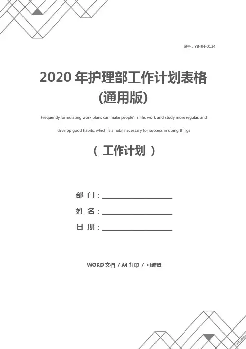 2020年护理部工作计划表格(通用版)