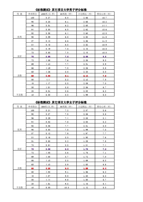 南京工业大学体育素质测试评分表