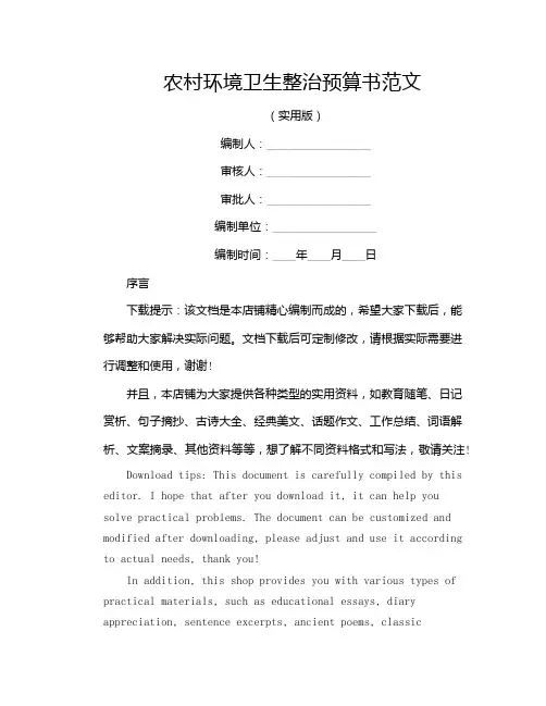 农村环境卫生整治预算书范文