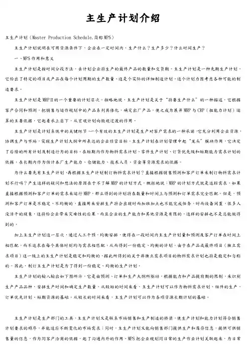 主生产计划介绍(Master Production Schedule,简称MPS)