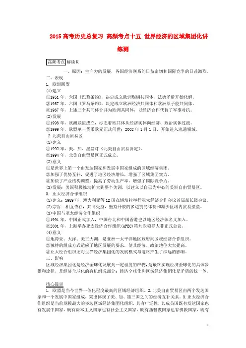 2015高考历史总复习 高频考点十五 世界经济的区域集团化讲练测
