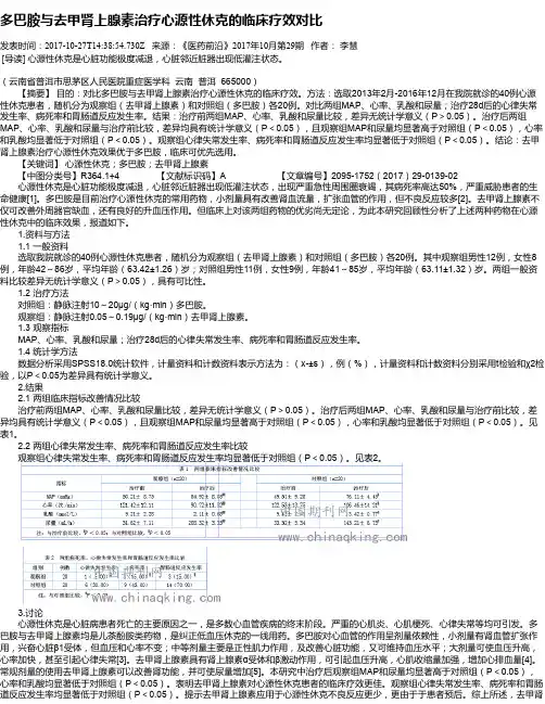 多巴胺与去甲肾上腺素治疗心源性休克的临床疗效对比