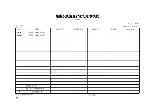 短期投资清查评估汇总表模板