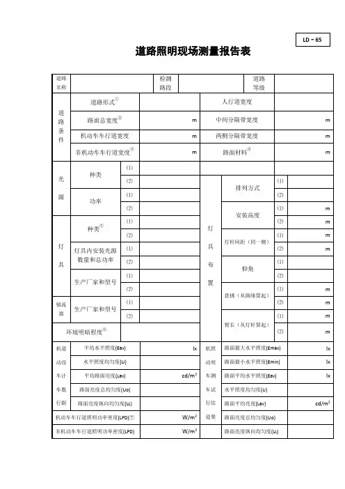 道路照明现场测量报告表