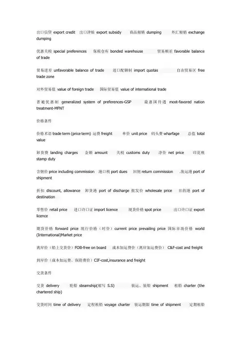 英语外贸常用单词