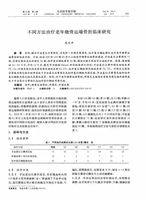 不同方法治疗老年桡骨远端骨折临床研究