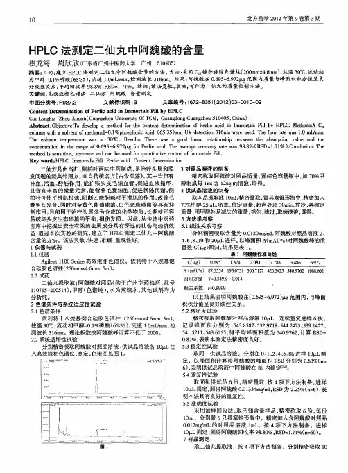HPLC法测定二仙丸中阿魏酸的含量