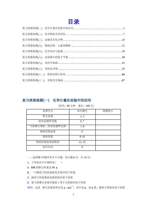 2015年高考化学一轮复习收尾效果检测10份