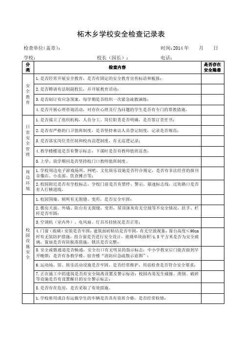 学校安全检查记录表
