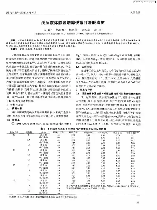 浅层液体静置培养快繁甘薯脱毒苗