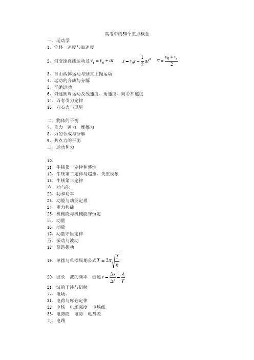 高考物理50个必考知识点