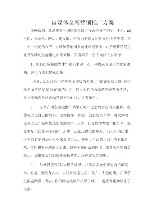自媒体全网运营推广方案