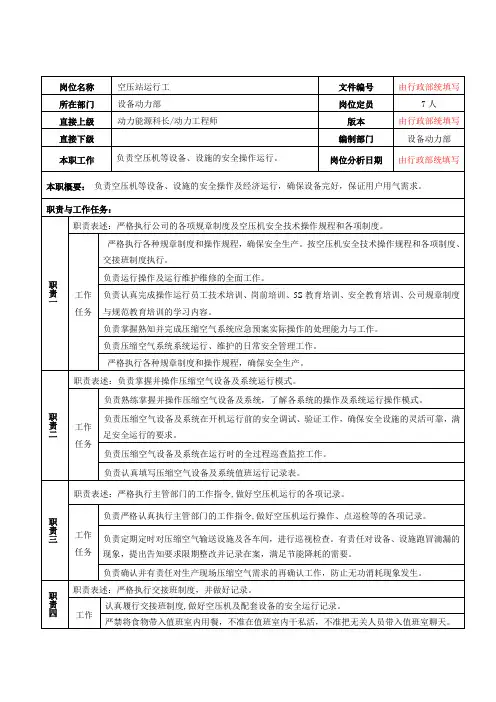 空压站运行工岗位说明书
