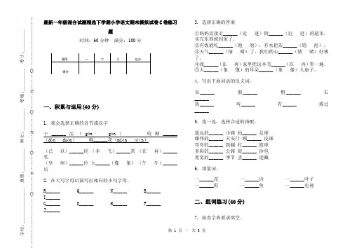 最新一年级混合试题精选下学期小学语文期末模拟试卷C卷练习题