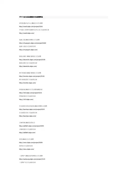 2012各大名企暑期实习生招聘网址