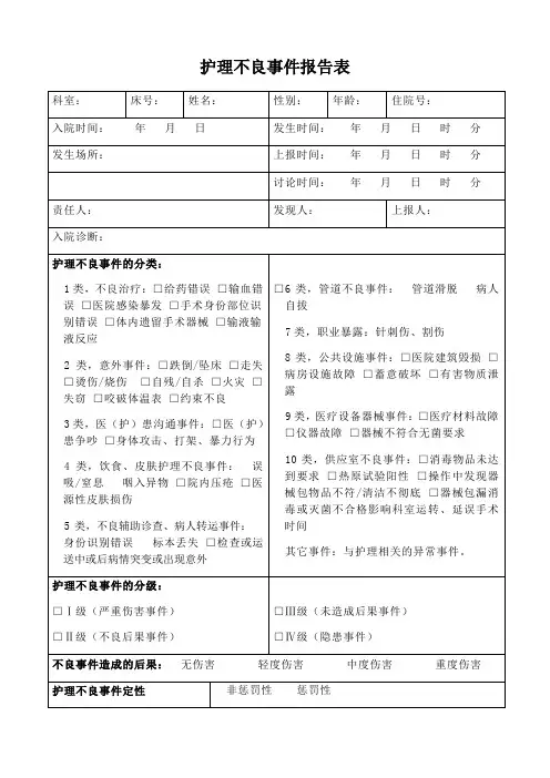 护理不良事件报告表