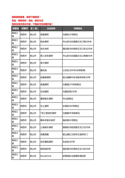 新版黑龙江省鸡西市密山市酒吧企业公司商家户名录单联系方式地址大全20家