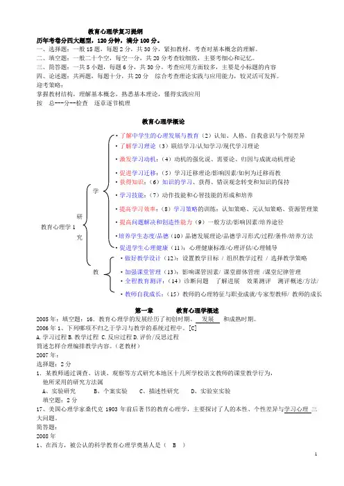 湖南教师资格考试2004-2014中学教育心理学历年试题(分章)