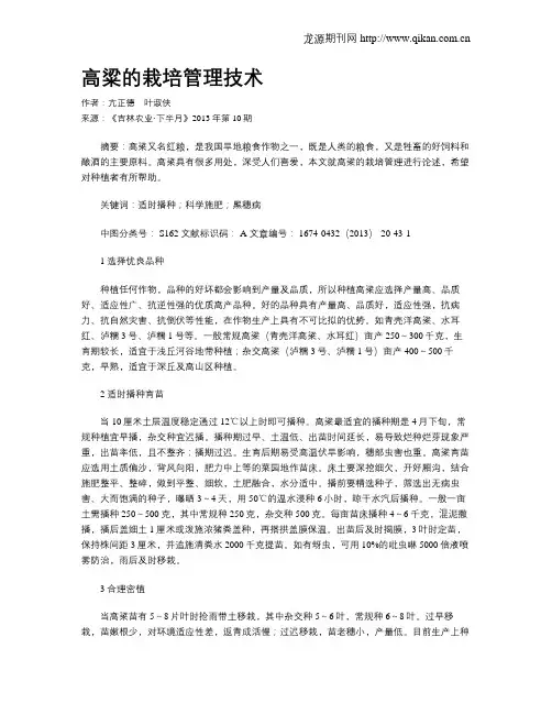 高粱的栽培管理技术