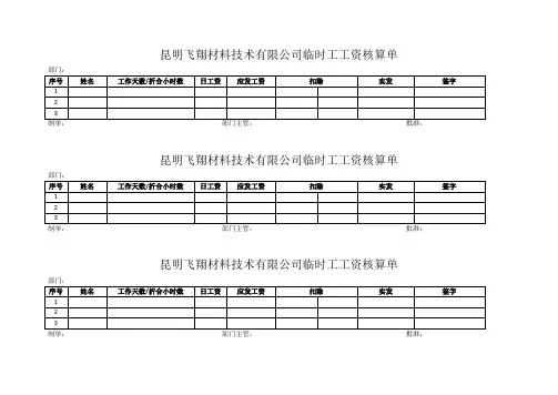 临时工工资核算单