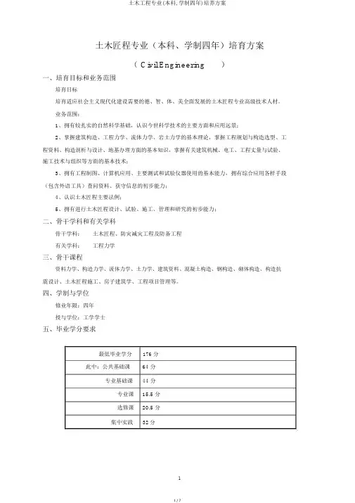 土木工程专业(本科,学制四年)培养方案