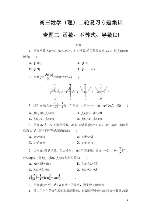 高三数学(理)专题复习集训：专题二 函数、不等式、导数(题组2含答案)