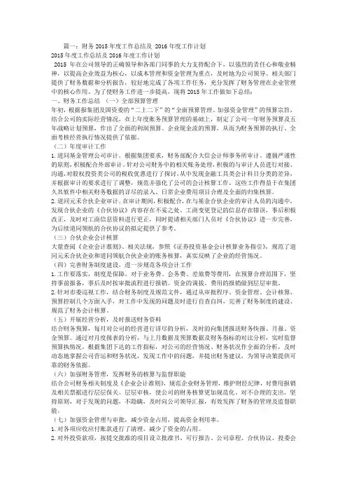 公司财务负责人2016年度个人工作总结