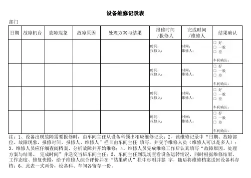 设备维修记录表