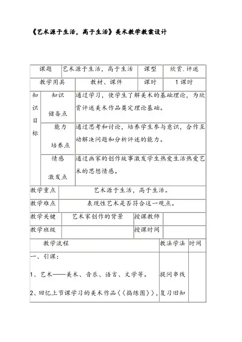 人美版七年级美术下册第二课艺术源于生活,高于生活优质教案