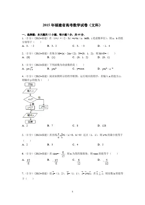 2015年福建省高考数学试卷(文科)
