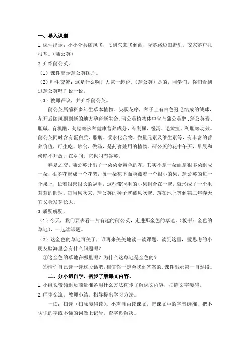 16《金色的草地》教案