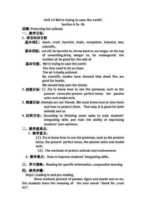 英语人教版九年级全册Unit13 sectionA 3a-3b 教学设计