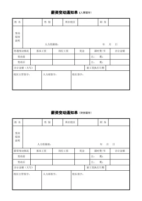 薪资变动通知单
