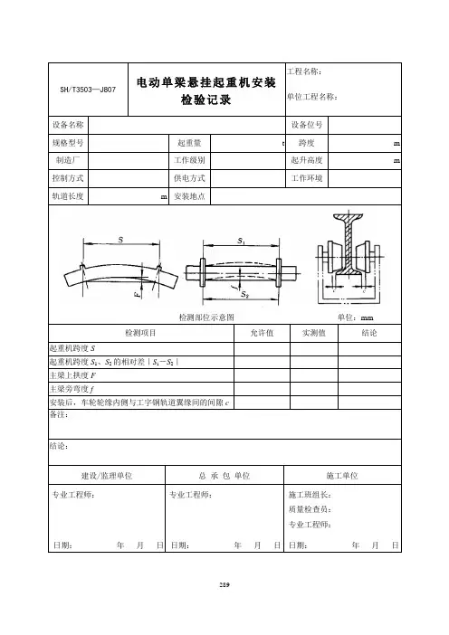 电动单梁悬挂起重机安装检验记录