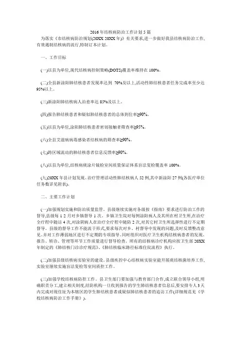 结核病防治工作计划5篇