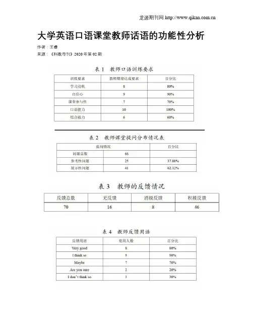 大学英语口语课堂教师话语的功能性分析