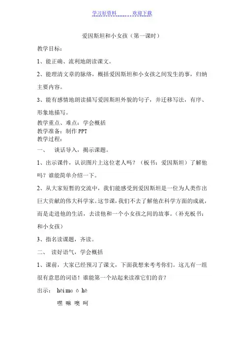 《爱因斯坦和小女孩》第一课时公开课