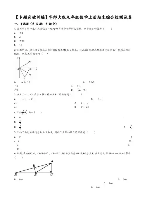 (专题突破)华师大九年级数学上册期末综合检测试卷(有答案)-精华版
